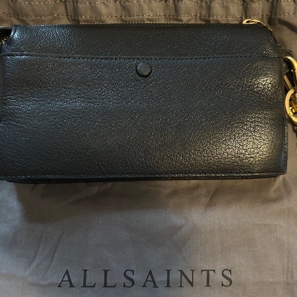 AllSaints Pebbled Black Leather "Marry Pochette" with Gold Chain, Dust Bag, NWOT - Picture 4 of 7